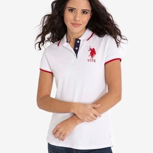 U.S. Polo Assn. Women's White and Red Polo Tee